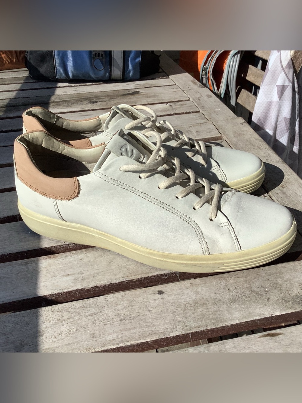 ECCO Soft 7 Shoes White Leather Low Top Casual - Men's Sz 12 (EU 46)